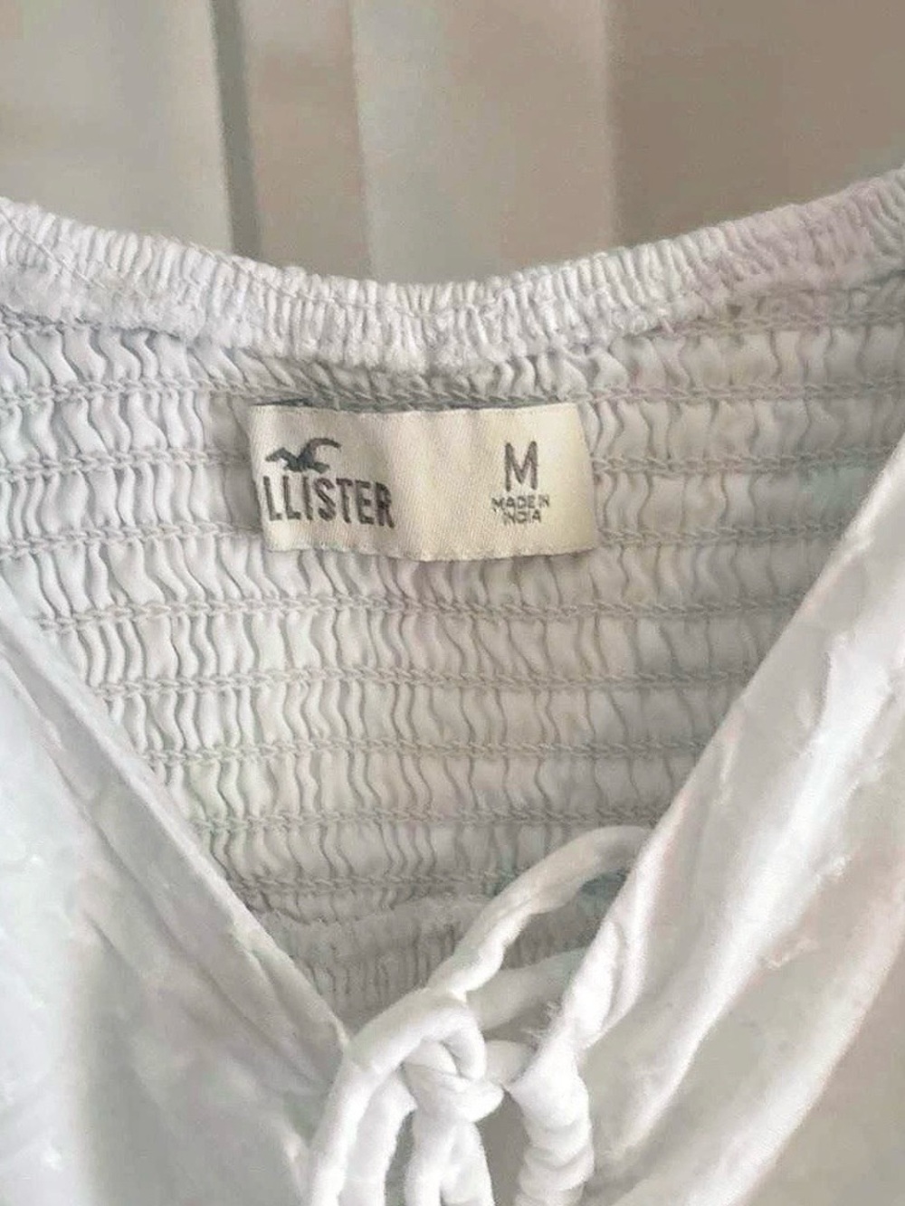 Hollister White Ruffle Strap Tie-Front Peplum Top Women’s Size M Cotton Milkmaid - Picture 4 of 4